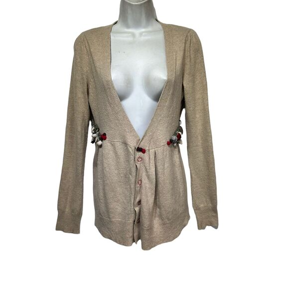 Anthropologie Sleeping on Snow Floral Applique Wrap Knit Cardigan Size M - Picture 1 of 6